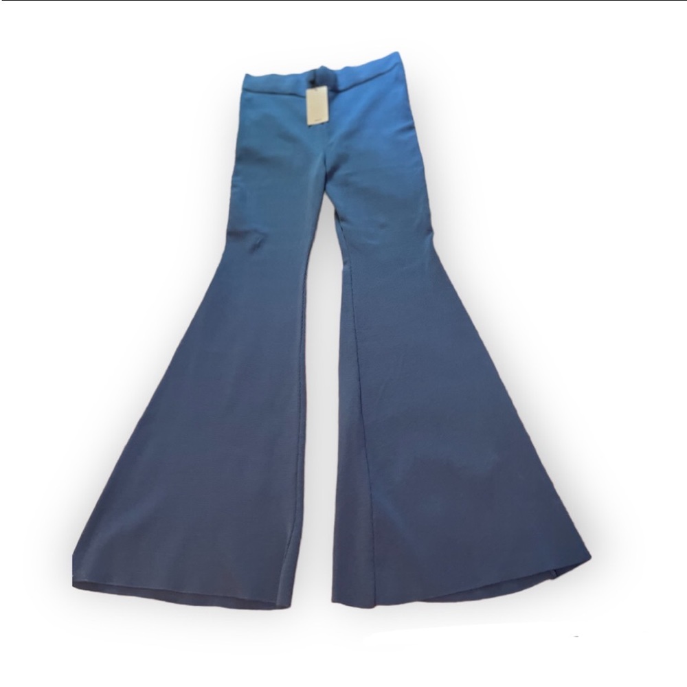 Mango Blue Knit High Waisted Flared Pants Size Large NWT